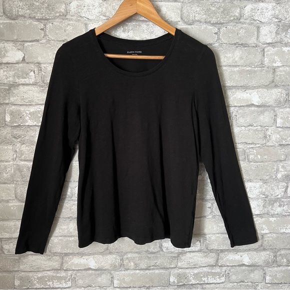 **FLAWED** Eileen Fisher Women's Petite Small Black Long Sleeve Tshirt Basic - Picture 7 of 7
